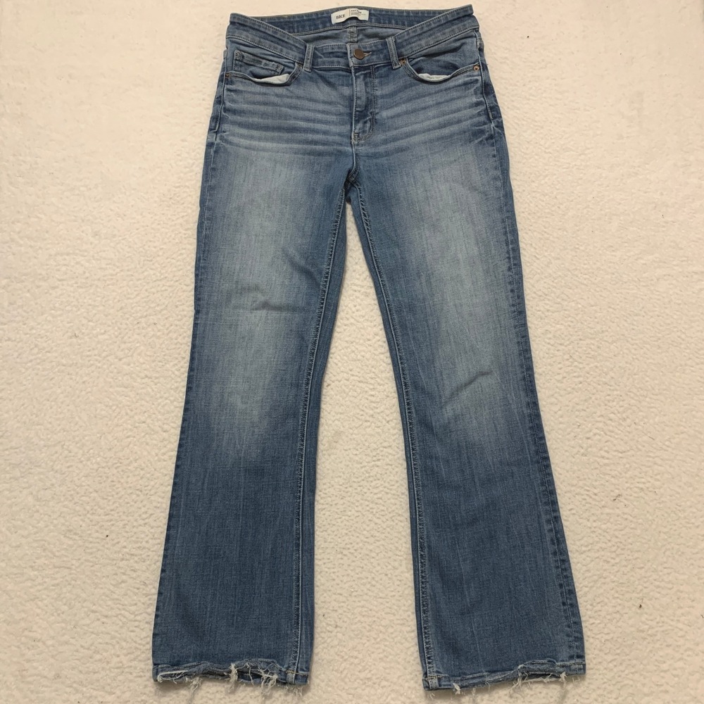 BKE Payton Mid Rise Bootcut Jeans 28x29.5 (31x29) Distressed Frayed Hem Denim